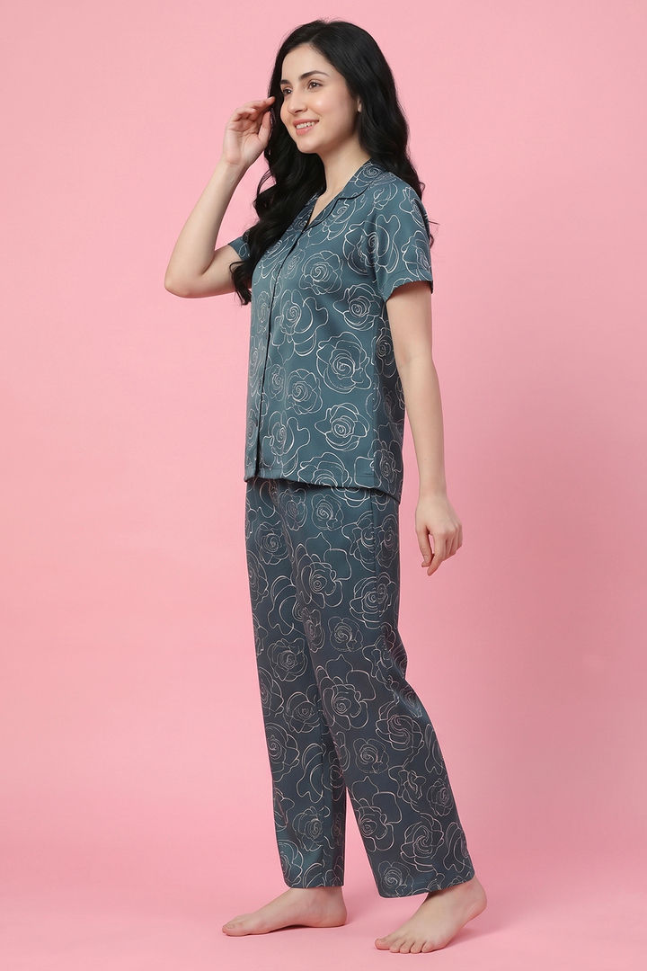 Zivame Satin Pyjama Set - Sagebrush Green — image 3